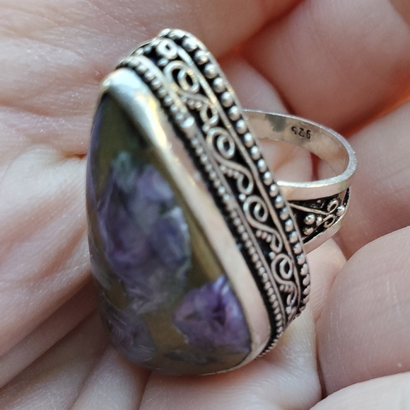 New Oversized Copper Charoite 925 Silver Ring. - Picture 6 of 13